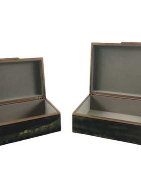 现代新中式轻奢绿色树皮纹复古收纳盒摆件客厅玄关装饰盒子家居软