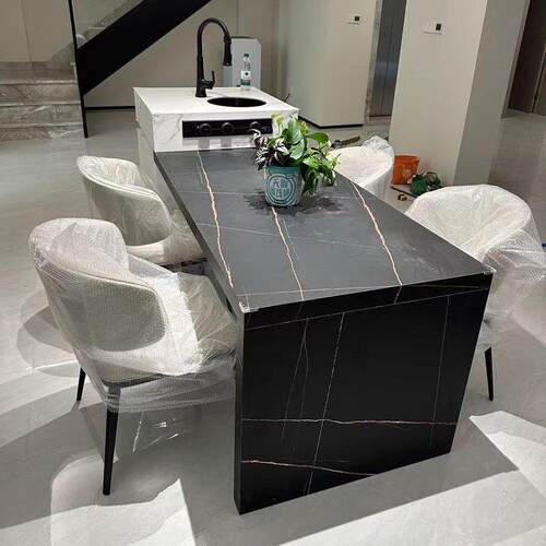 岩板岛台餐桌带水槽一体家用定制多功能吧台轻奢小户型西厨中岛台