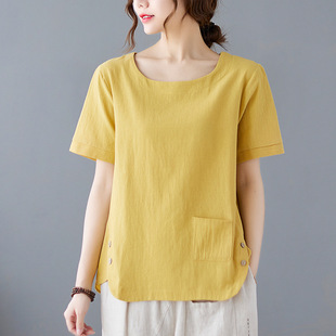 linen for cotton Solid and loo shirt artistic color women