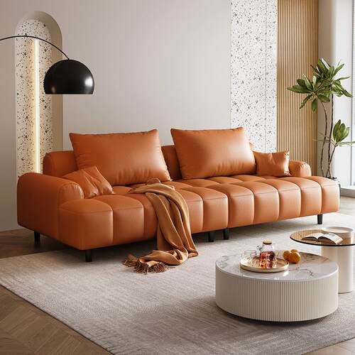 6R意式极简泡芙沙发客厅简约现代猫抓皮直排布艺沙发三位小户型民