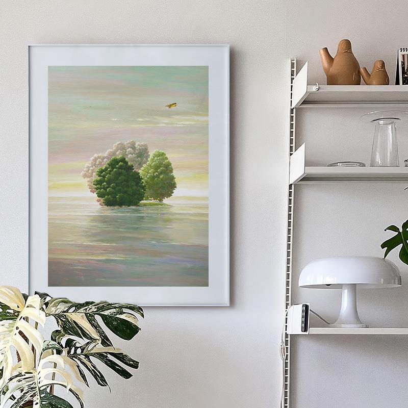 感树林手绘油画过道绿色装饰画风景设计客厅玄关摆件挂画现代墙壁