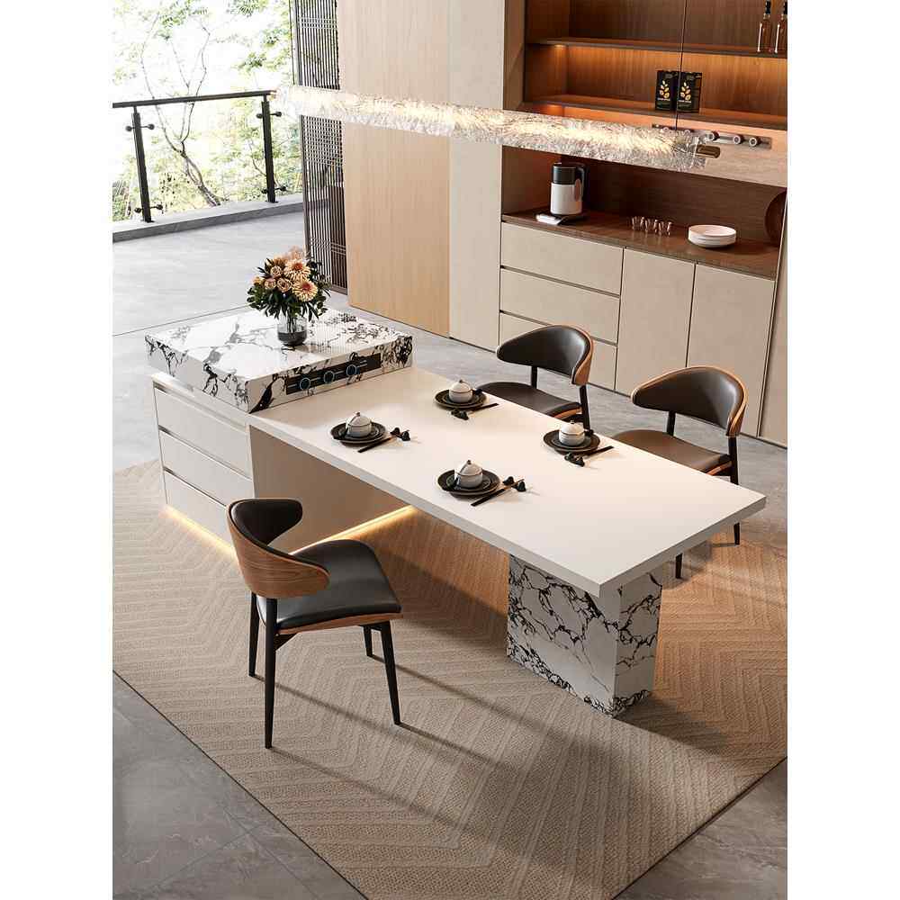 岩板岛台餐桌一体家用可伸缩意式极简高端别墅多功能厨房中导台桌