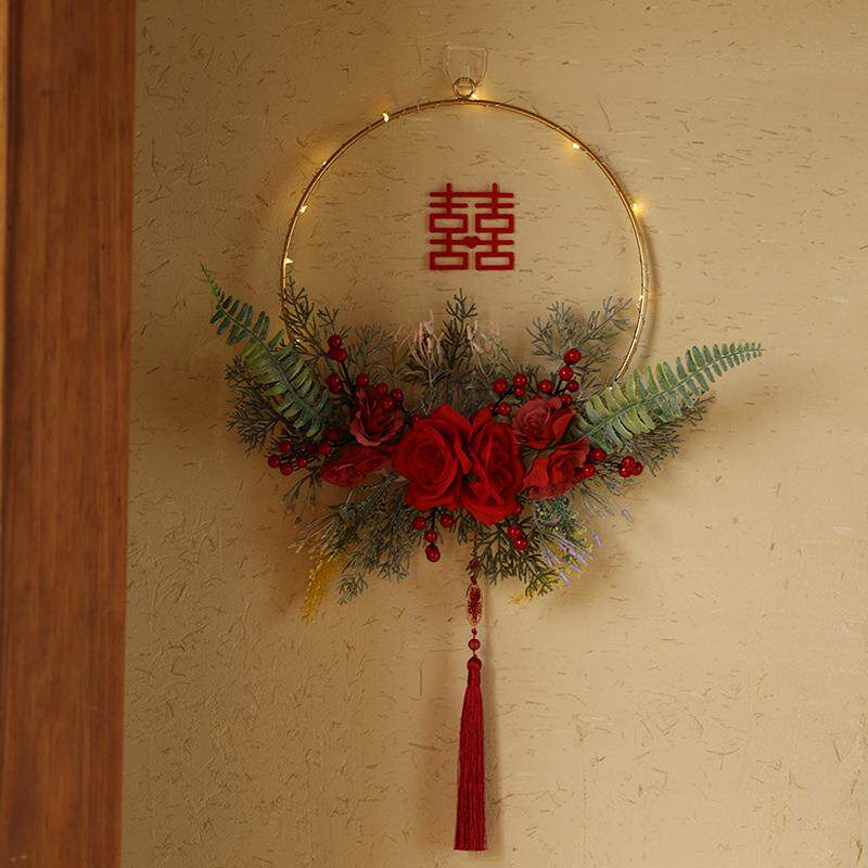 婚房布置装饰结婚喜字挂饰花环房门玄关挂件喜字贴门上出嫁房布置