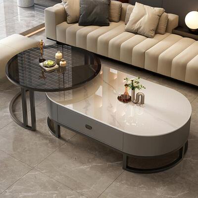 岩圆形板茶几客厅家用轻奢现代简约YXH茶桌茶2024新款椭网红小户