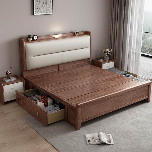 胡桃木实木1..8米现代床米简约509#实木双人床15m软包床2主卧轻奢