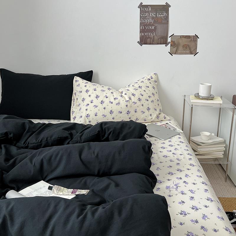 复古碎花 水洗棉四件套1.8床上用品被罩床单被套双层纱三件套床笠