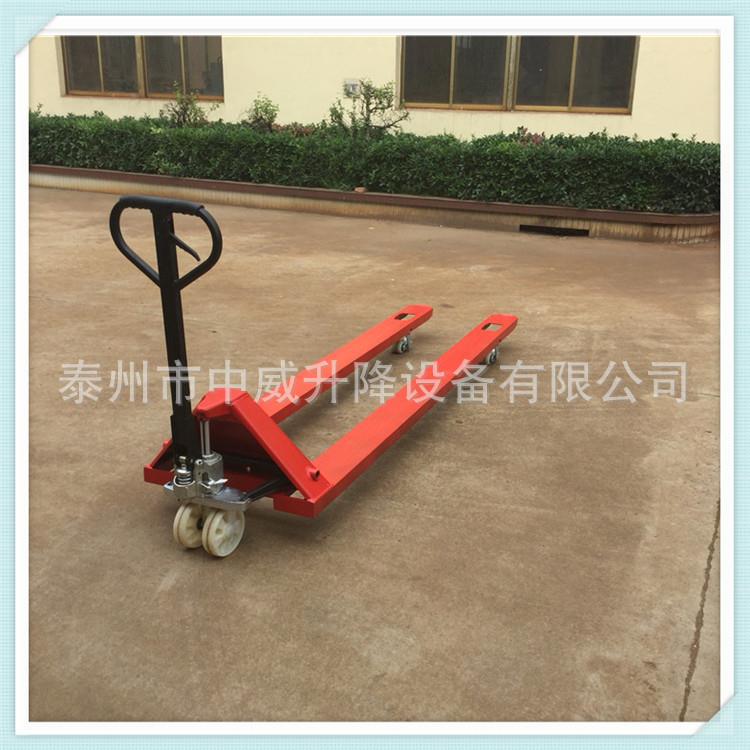 叉止4米2吨手动液压托盘车手推车地拖车 手动油压堆高搬运机