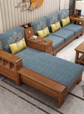 农村实木沙发小户型橡沙木沙胶28251发合客厅拉床组发床