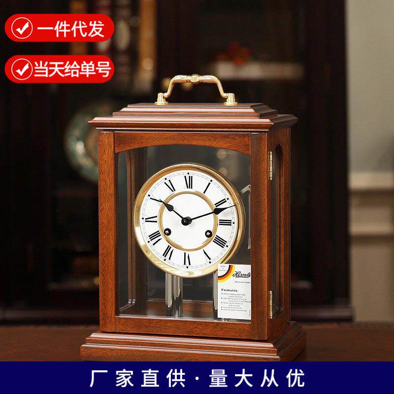 欧式机械座钟家用老式发条钟表客厅桌面实木台钟赫姆勒铜机芯329