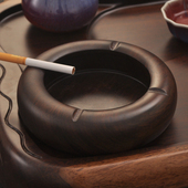 天然实木烟灰缸黑檀木烟灰缸家用中式 复古创意客厅能烟缸茶道配