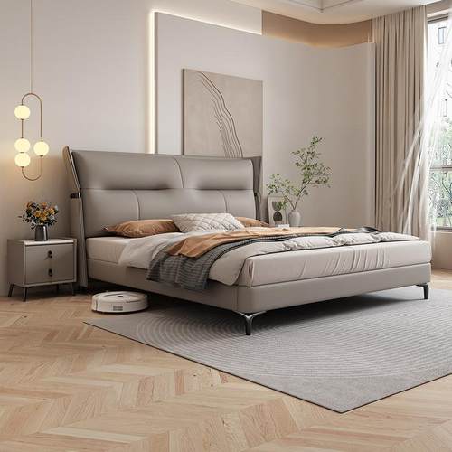 2023年新款主卧大床意式轻奢真皮床现代简约1米8双人储物软包婚床