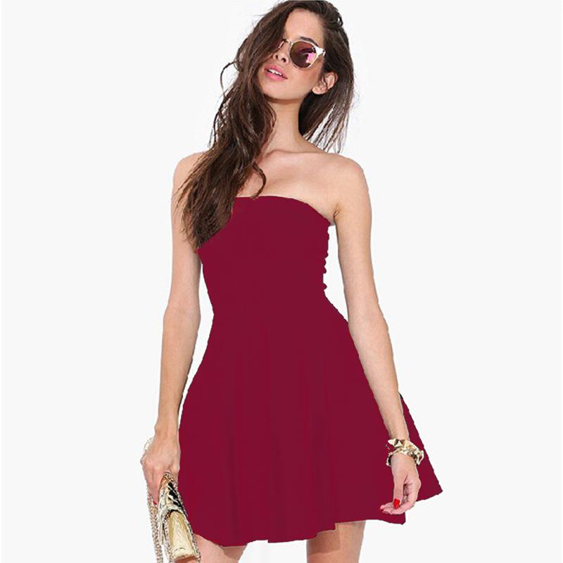 slim chest elastic dress halter shoulder wrap color Sexy