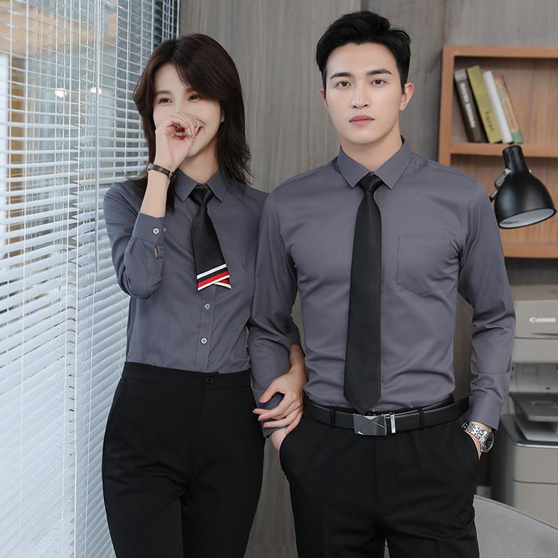 灰色衬衫职业套装男女4S店工作服酒店销售经理短袖衬衣定制绣logo