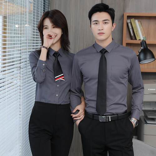灰色衬衫职业套装男女4S店工作服酒店销售经理短袖衬衫定制绣logo