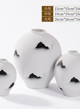 新中花瓶山水墨纹陶瓷摆博件茶室玄关客厅古样板ML8784房式花器架