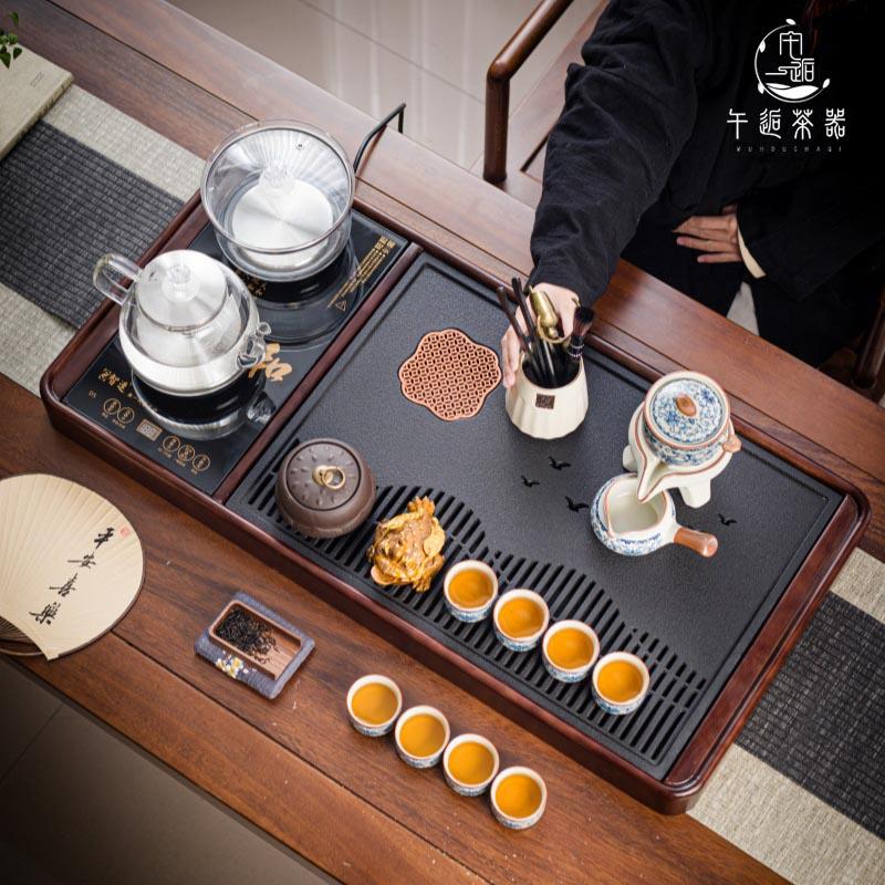 整套紫砂茶具套组实木乌金石茶盘功夫茶台轻奢一体全自动家用送礼