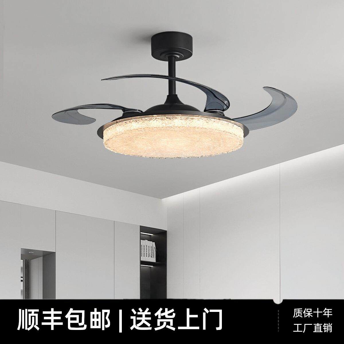 意式轻奢餐厅风扇吊灯现代极简大气家用大风力隐形客厅卧室风扇灯