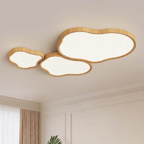 中古风客厅吸顶灯全光谱卧室护眼儿童房灯云朵胡桃木新中式大厅灯