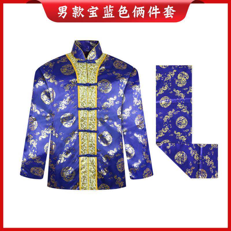 厂家包邮白事送老衣两件套殡葬用品老人高档寿衣烫金罩衣罩裤