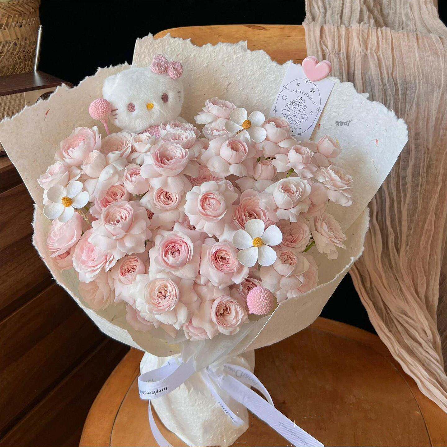 浪漫小众粉色系仙子之吻玫瑰花束kt玫瑰花束成品仿真花母亲节礼物