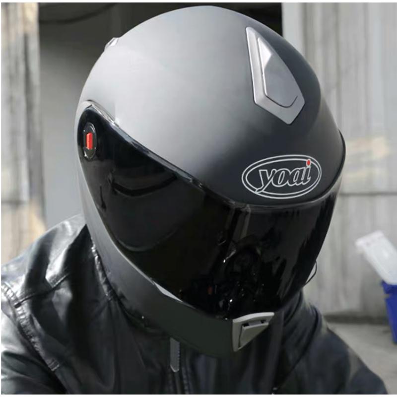 友愛摩托車頭盔YOAI 961頭盔鏡片透明黑色防霧黑色鍍銀鍍彩