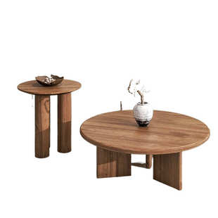 侘寂风实木沙发边几小茶台客厅家用复古原木角几茶几组合圆桌茶桌