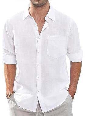 Men's Linen Shirt Long Sleeve with Pocket | Fall Winter