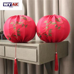 灯笼大门口一对带灯春节复古圆形刺绣走廊装饰吊灯新中式喜庆挂串