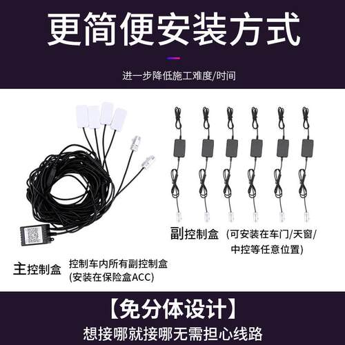 免穿线改装遥控手机app汽车七彩冷光线导光条氛围灯车内装饰灯