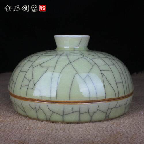 龙泉青瓷开片大号印泥缸定制文房四宝瓷缸陶瓷器盖碗印泥盒