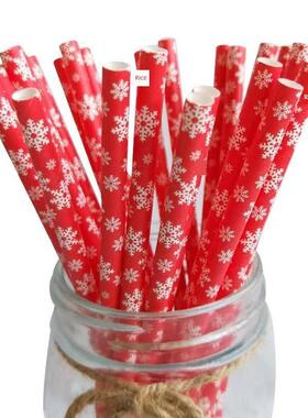 25pcs Christmas Paper Straws Snowflake Drinking Straw Merry