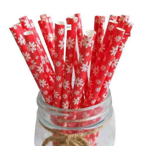 25pcs Christmas Paper Straws Snowflake Drinking Straw Merry