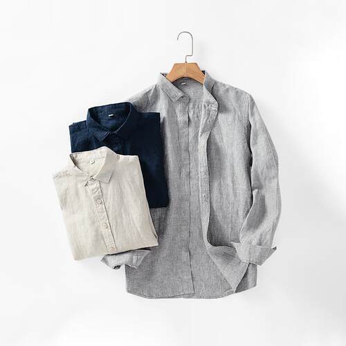 Linen shirt youth long sleeved lapel linen men's clothing