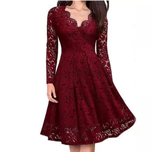 Women's autumn dress, lace dress, long sleeved inner