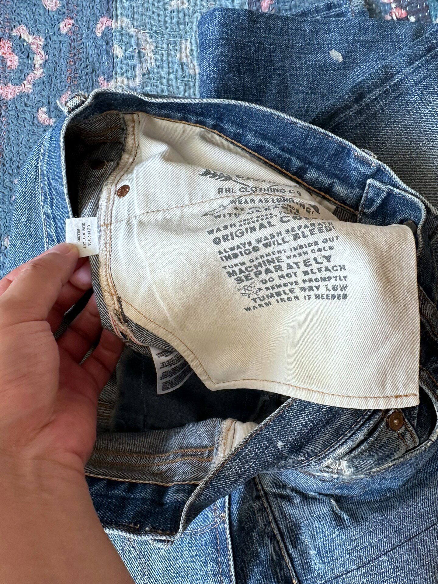 RRL Slim Boot Cut Distressed Jeans — detail