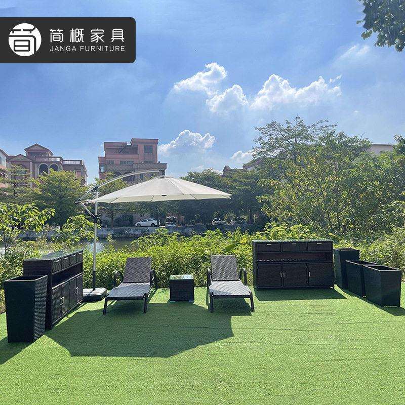 别墅泳池躺床藤编花园庭院日光浴躺椅度假村民宿花箱茶几组合配套