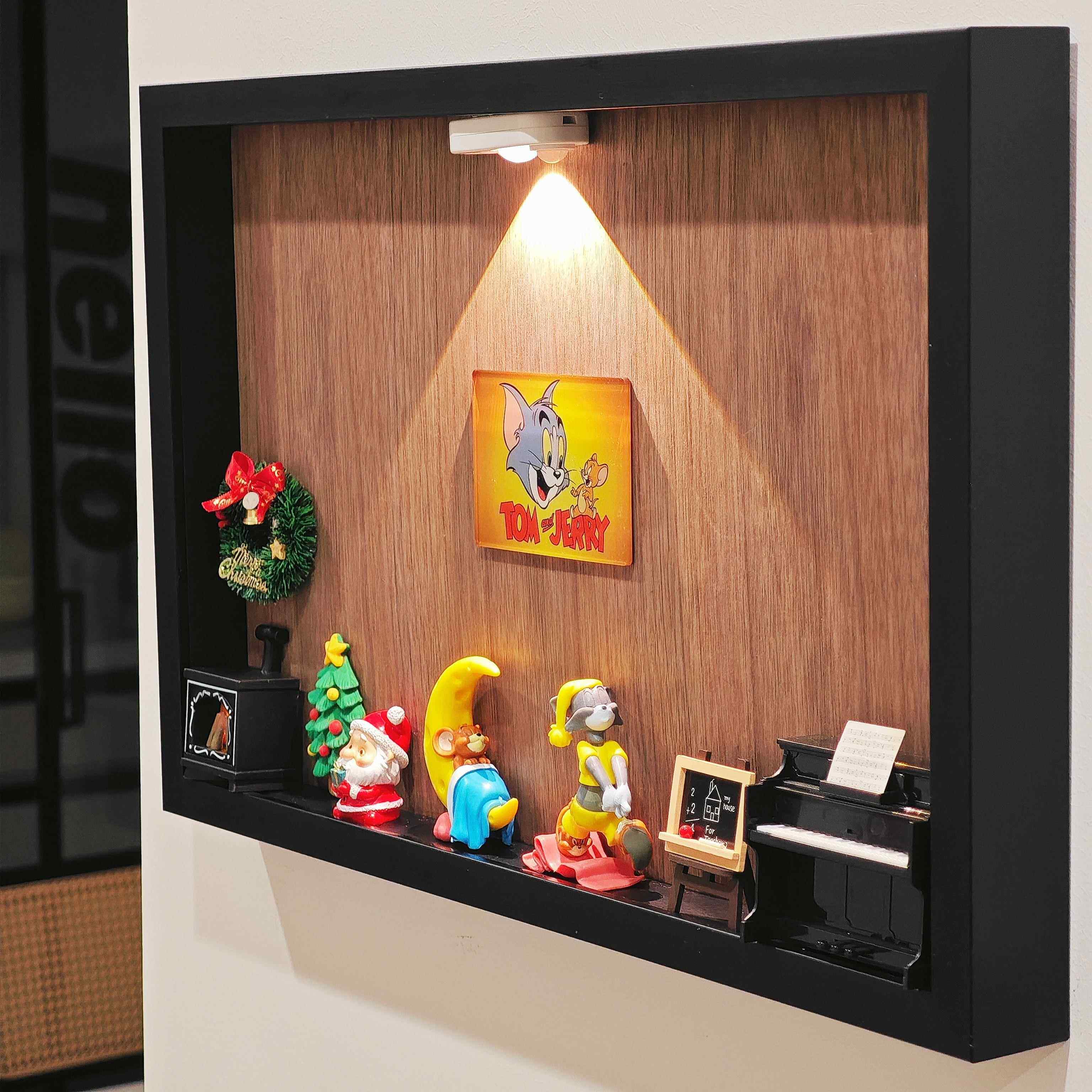 猫和老鼠娃娃屋挂画感应夜灯玄关装饰画电表箱弱电箱遮挡免打孔