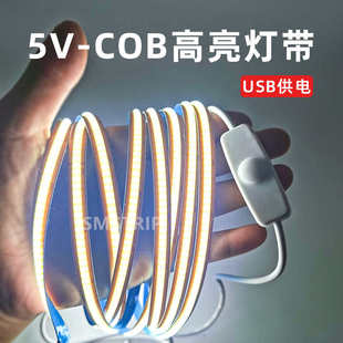 5Vcob灯带低压带USB自粘衣橱鞋 柜插电酒柜床头软灯条带开关
