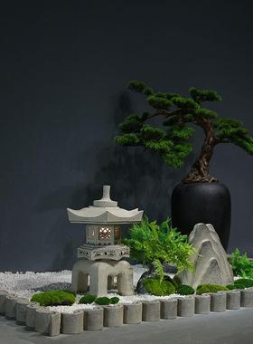 新中式园林景观组合造景酒店茶室玄关橱窗假山绿植落地装饰大摆件