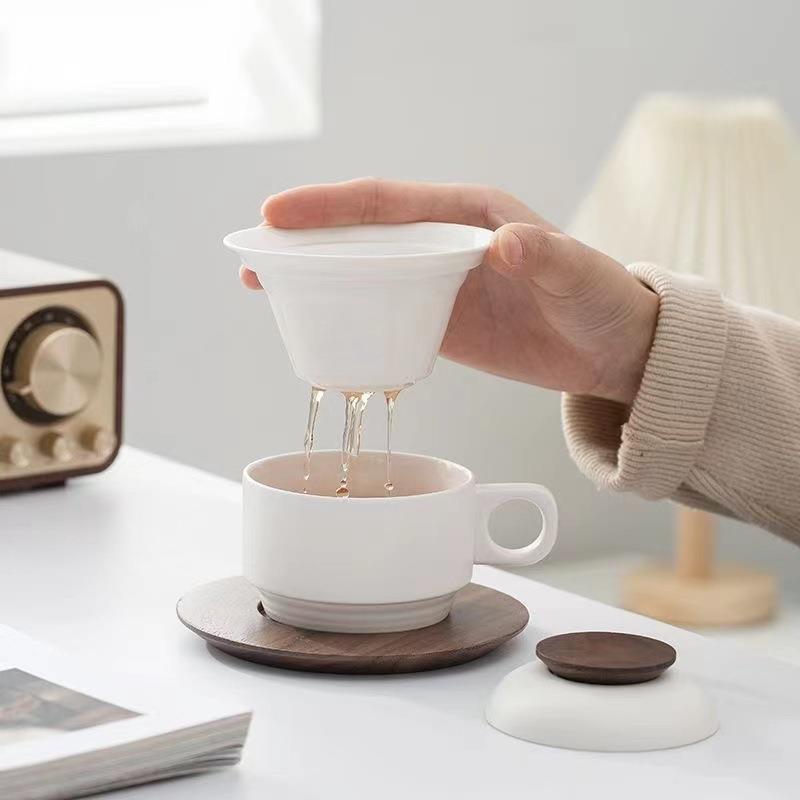 陶瓷茶水分离杯创意家用泡茶杯个人专用茶咖杯办公喝茶高档咖啡杯