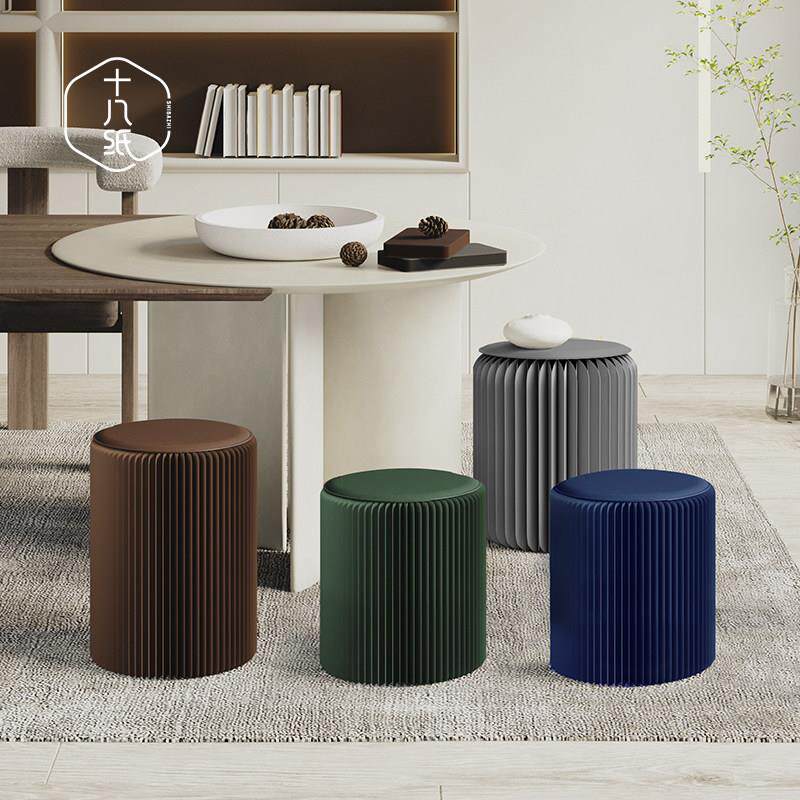 十八纸创意矮圆凳子灰粉色艺术时尚可折叠简约小圆墩茶几家用坐具