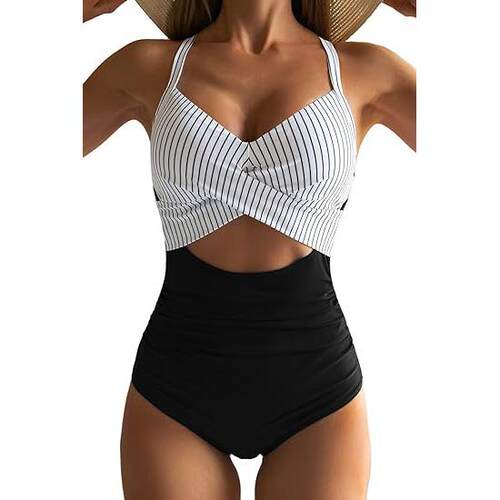 One-piece swimsuit with hollowed out design, women's high