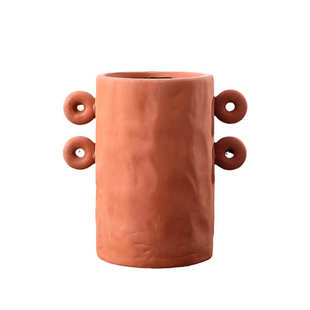 现代北欧双耳红土陶瓷花瓶花器桌面摆件样板间酒店饰品工艺品