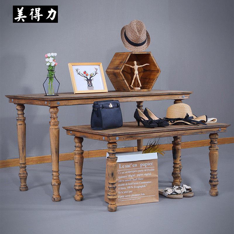 服装店展示架落地式实木中岛架女装店装饰高低流水台覆古展示桌子