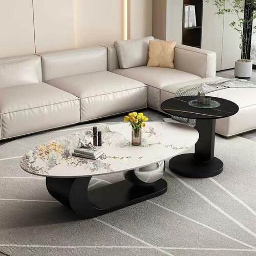 岩板椭圆形茶几轻奢现代客厅家用极简小户型新款创意网红茶几桌子