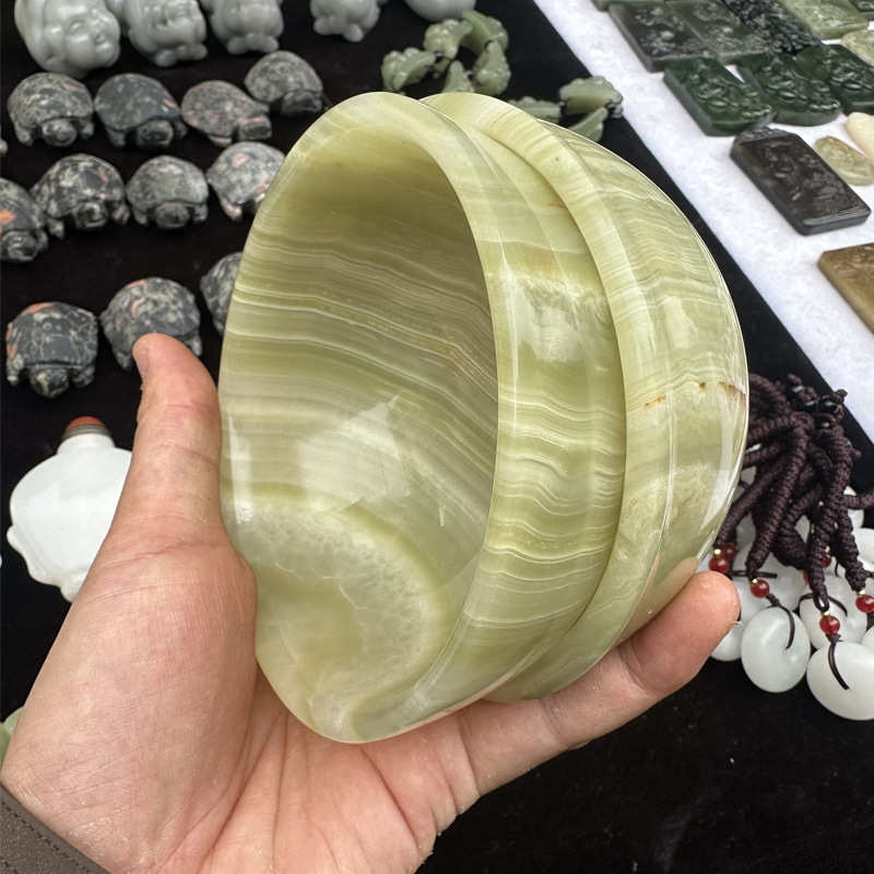 厂家批发阿富汗玉青花玉碗 主人杯功夫品茗茶碗 摆件玉工艺品直播