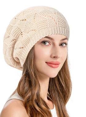 Women's Beige Plain Cotton Slouchy Crochet Beret Soft