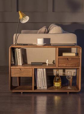 现代简约黑胡桃木沙发边柜书柜实木客厅极简式角几小柜子小茶几桌