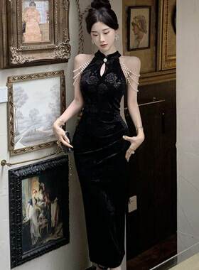 孤注一掷金晨安娜发牌荷官同款旗袍礼服连衣裙女高级感宴会长裙子