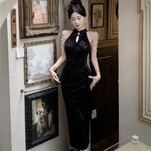 孤注一掷金晨安娜发牌荷官同款旗袍礼服连衣裙女高级感宴会长裙子